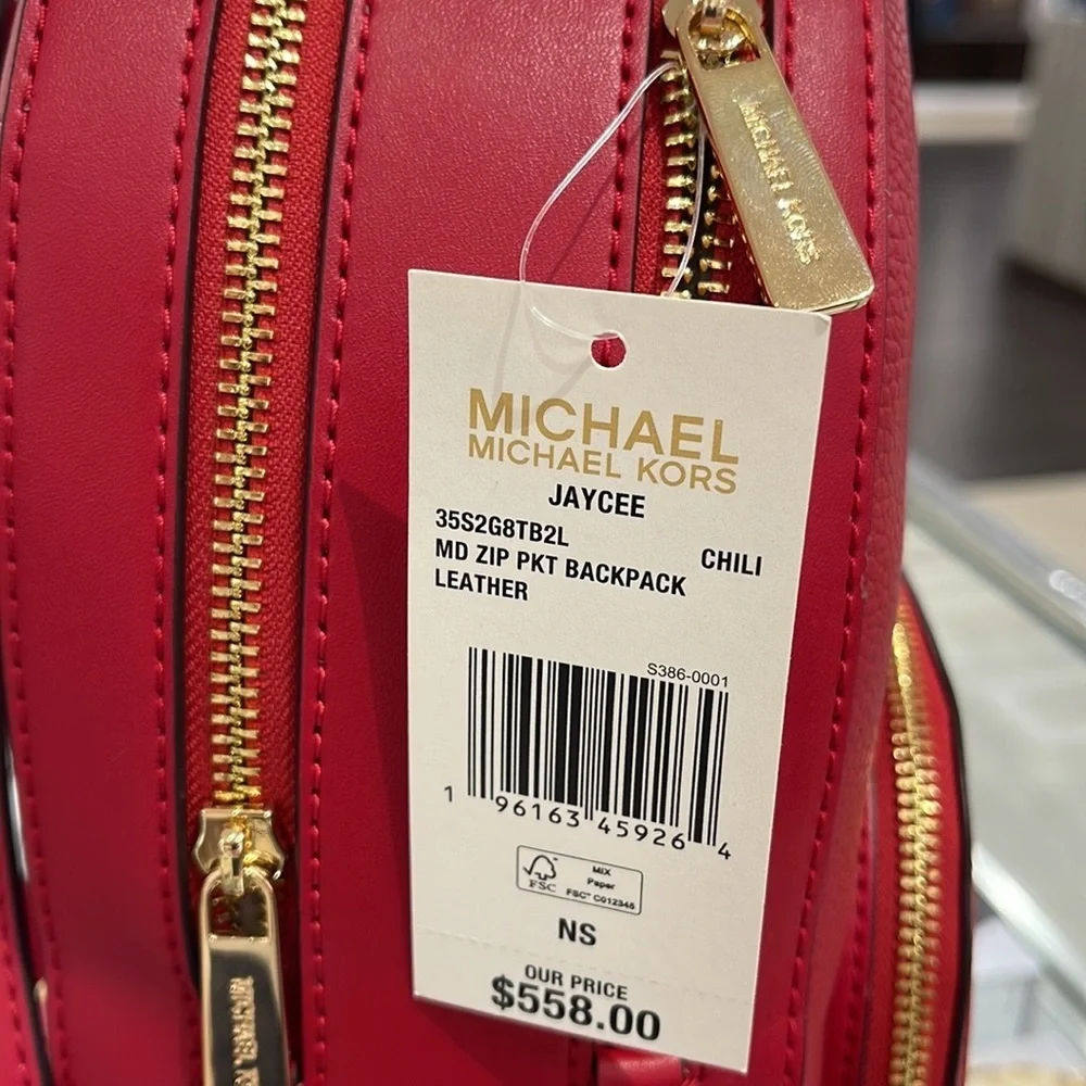 Michael Kors Jaycee Medium Pebbled Leather Backpack Chili
